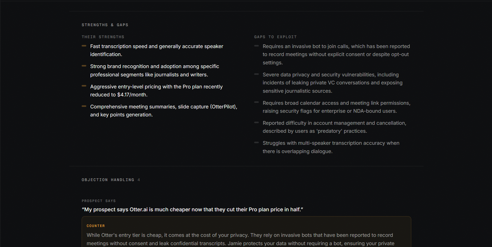 Vaarta battlecard strengths, gaps to exploit and objection handling